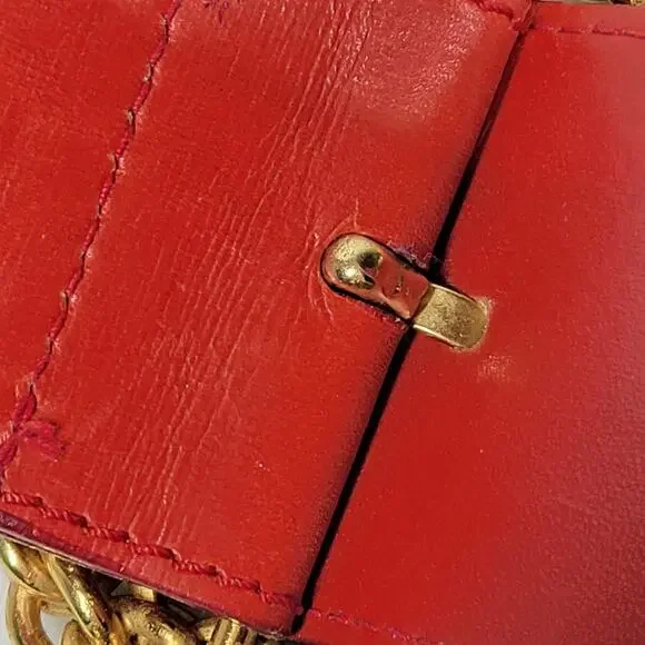 Paloma Picasso Red Leather Gold Chain Buckle Belt Made in Italy Vintage 31x2 Paloma Picasso Red Leather Gold Chain Buckle Belt Made in  main image 4